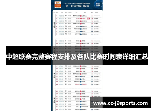 中超联赛完整赛程安排及各队比赛时间表详细汇总