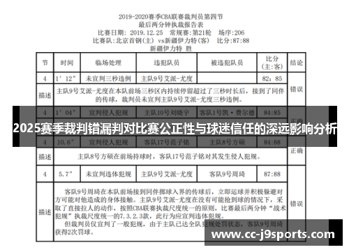 2025赛季裁判错漏判对比赛公正性与球迷信任的深远影响分析